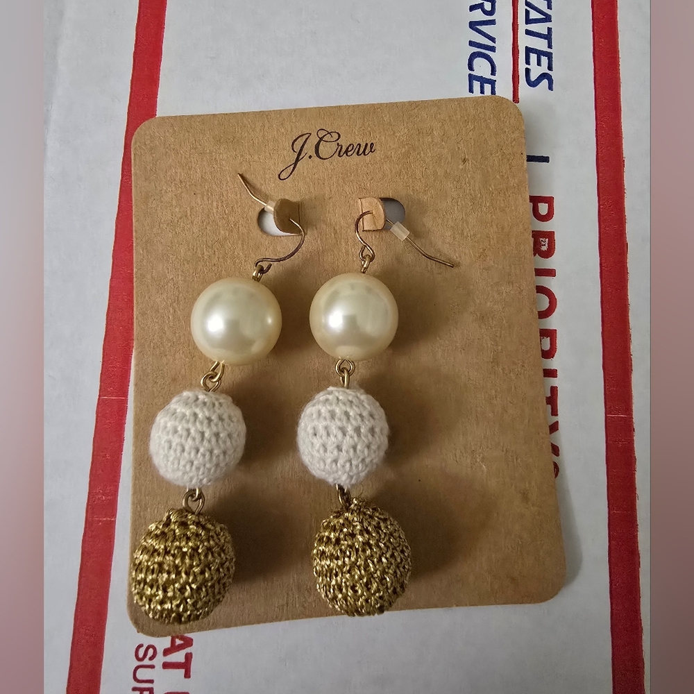 J Crew Crochet Bead Pearl Drop Earrings NWT